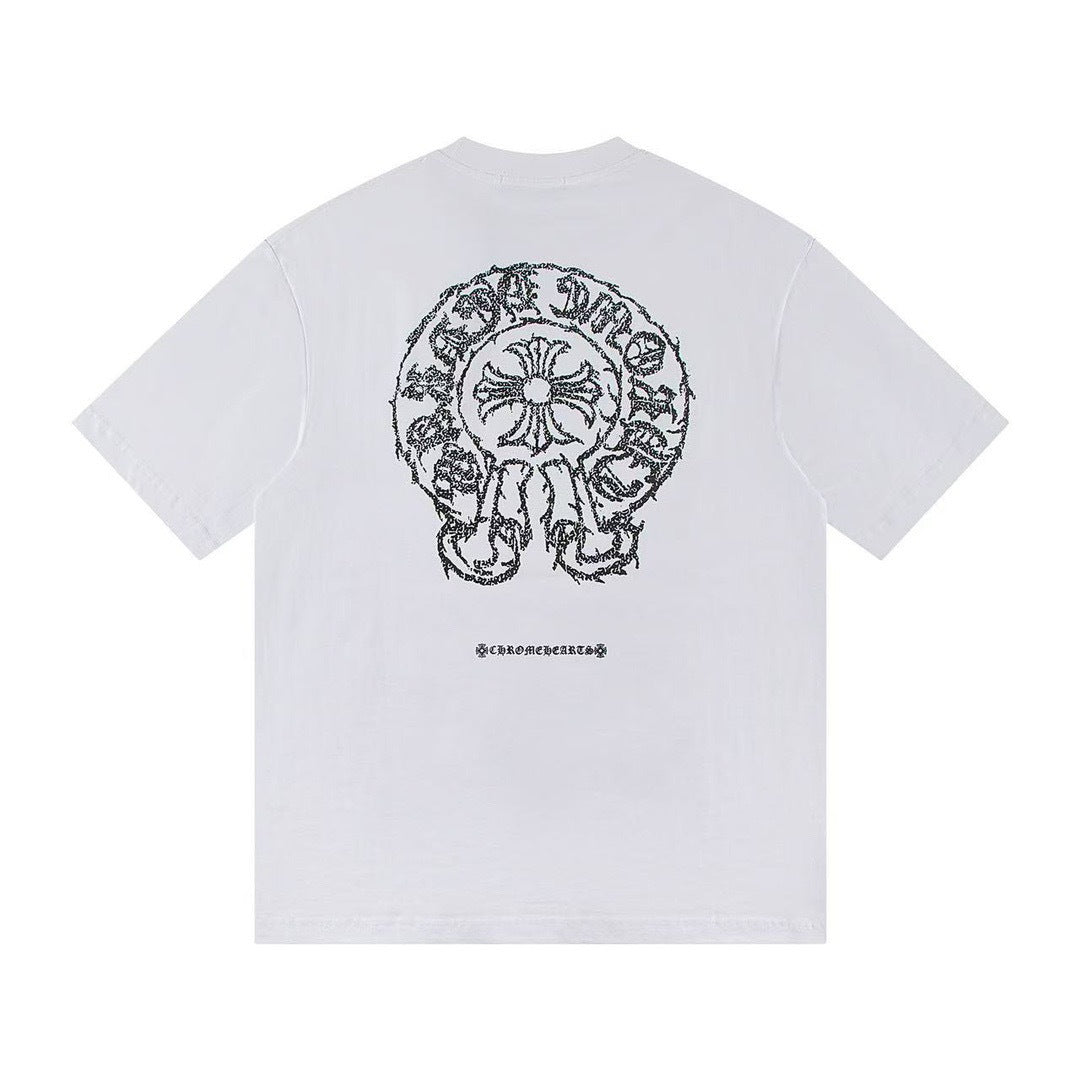 Chrome Hearts Color Sanskrit Cross Print Short Tee Unisex Y2K