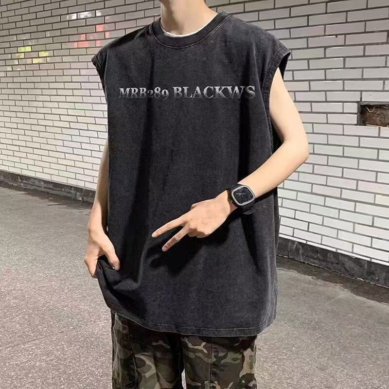 Vintage Washed Graphic Tank Cotton Loose Streetwear Sleeveless Vest