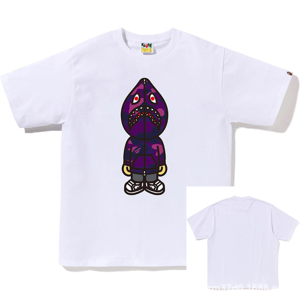 BAPE Shark Ape Head Camo Print Crew Neck Short Sleeve T‑Shirt Unisex