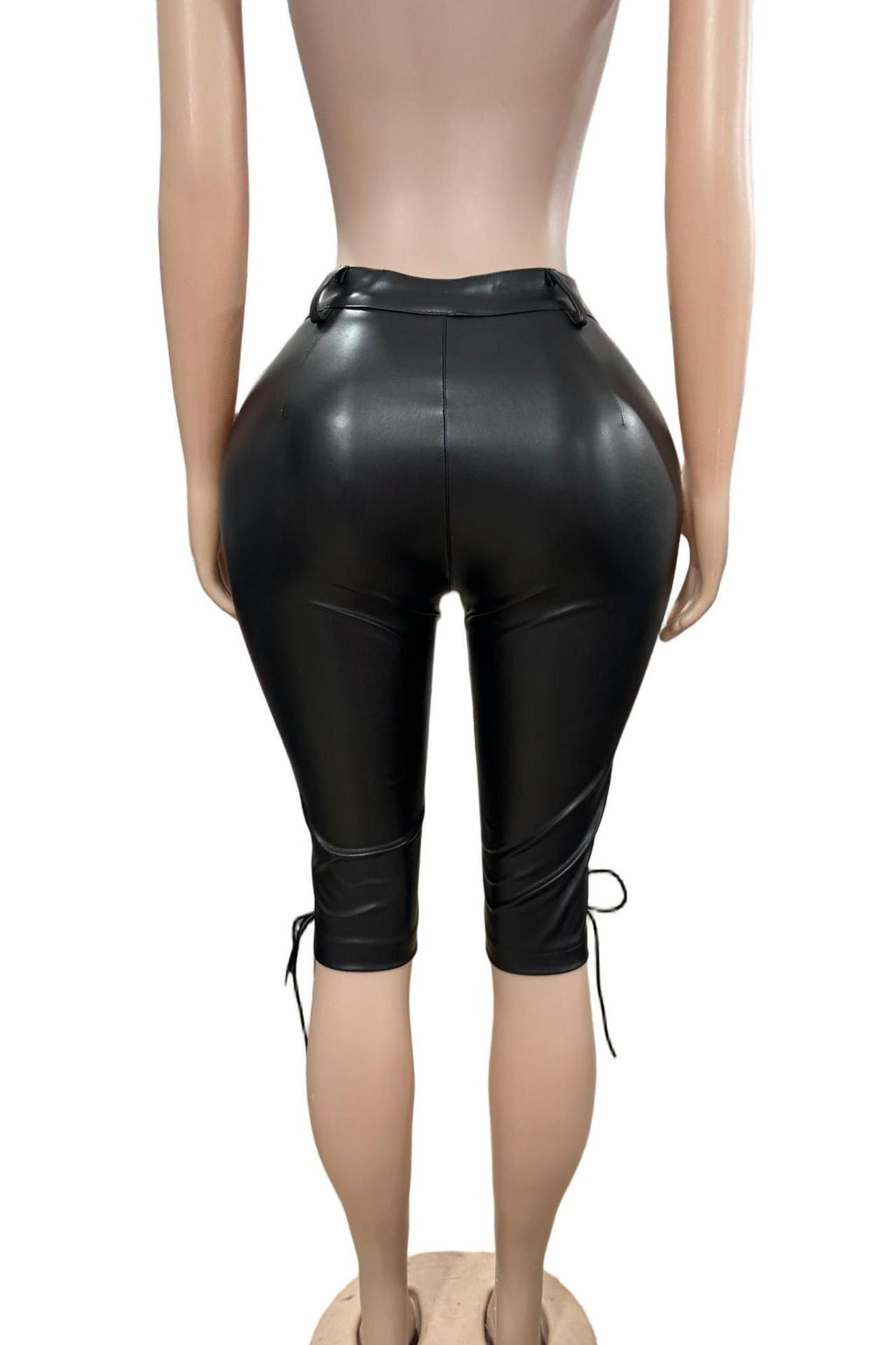 Lace Up Faux Leather Capri Skinny Pants