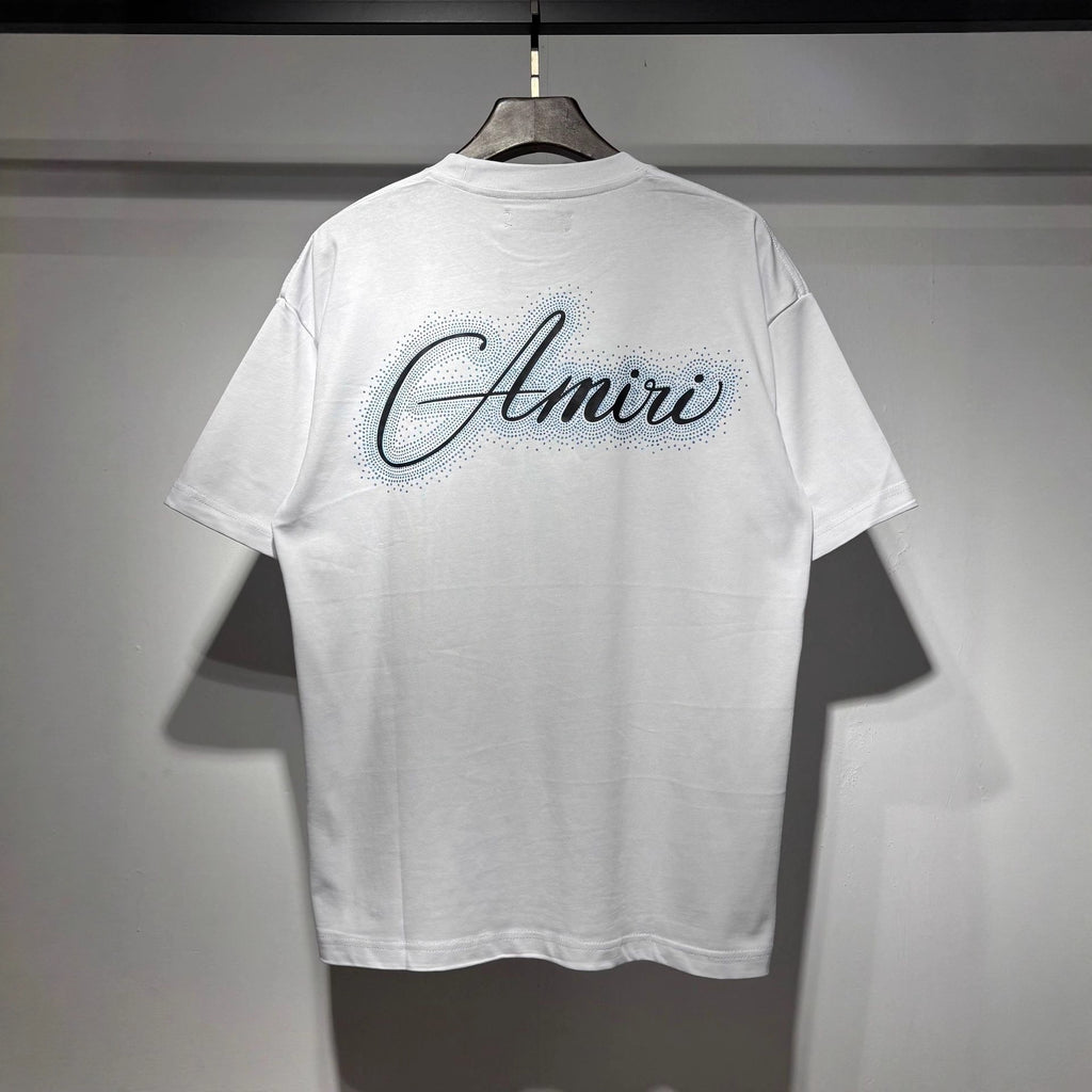 Amiri Classic Rhinestone Letter Print Crew Neck T Shirt Unisex