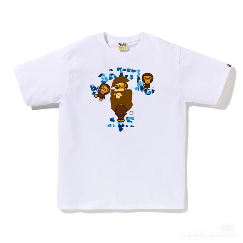BAPE Ape Head Shark Print Loose Casual Unisex Short Sleeve T-Shirt