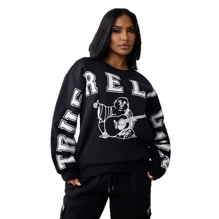 True Religion Boyfriend Buddha Graphic Crewneck Pullover Sweatshirt Women