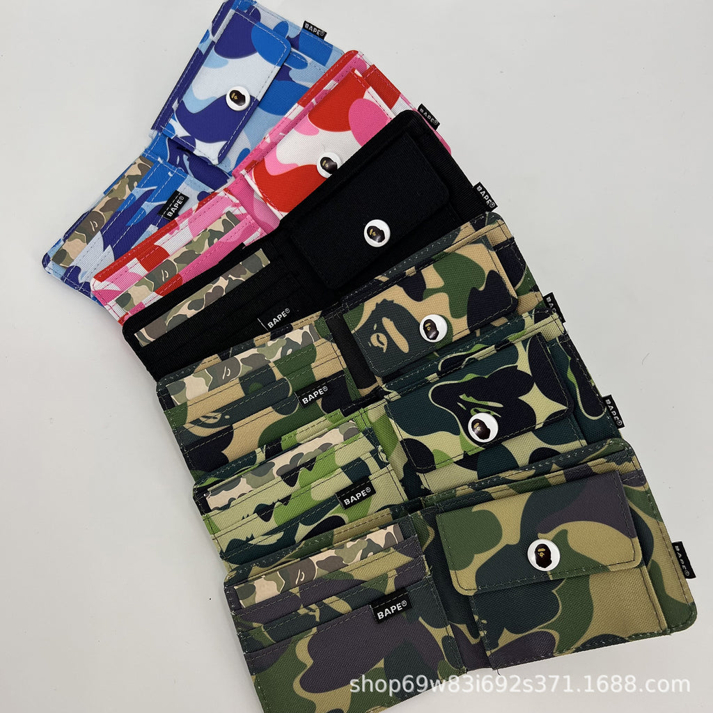 BAPE Camo Ape Head Bifold Wallet Mini Multi Color Canvas Card Holder