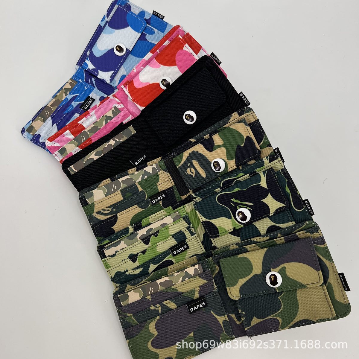 BAPE Camo Ape Head Bifold Wallet Mini Multi Color Canvas Card Holder
