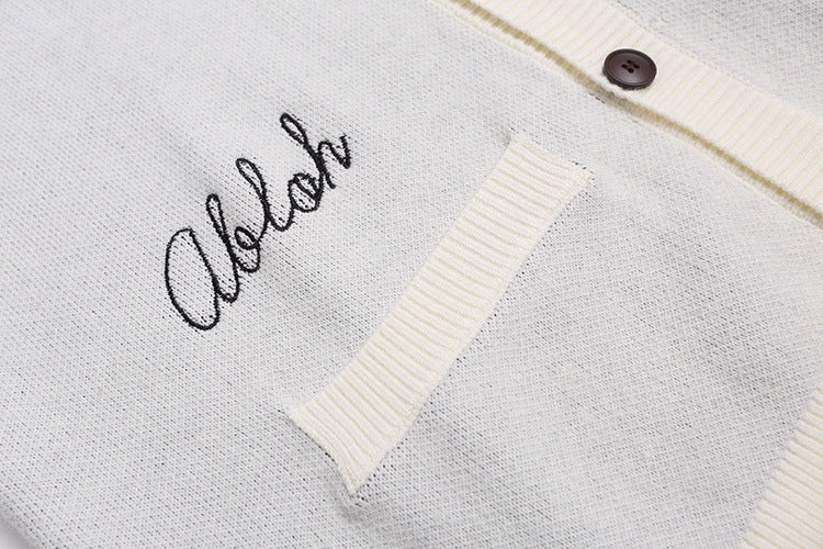 Off-White Moon Letter Pattern Knit Cardigan Sweater Unisex