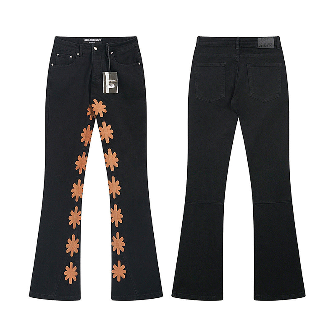 LOSTSHDWS Floral-Embroidered Flared-Hem Jeans