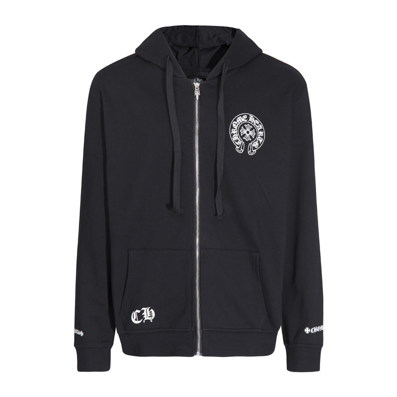 Chrome Hearts Horseshoe Cross Zip Hoodie Floral Sleeve Street Jacket