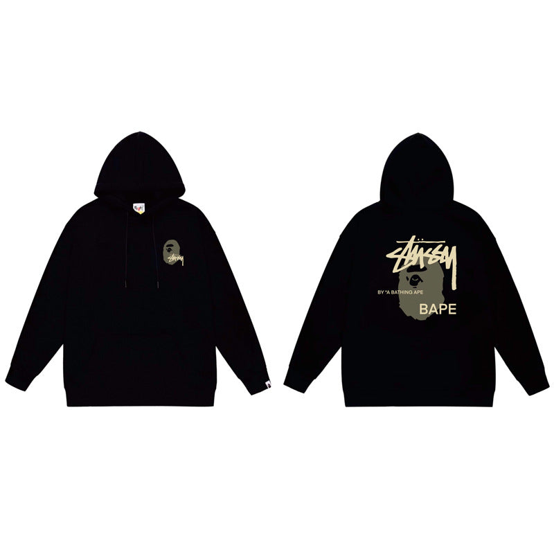 BAPE x Stussy Shark Graphic Hoodie Street Cotton Pullover Sweatshirt