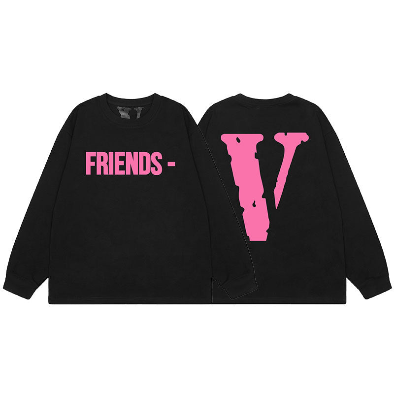 VLONE Big V Graphic Long Sleeve Tee Streetwear Cotton Oversized Shirt