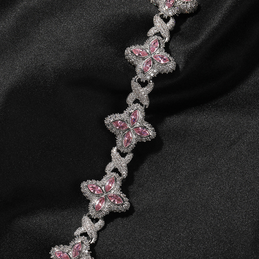 Iced Out Four Leaf Clover 5A Color Zircon Hip Hop Bracelet For