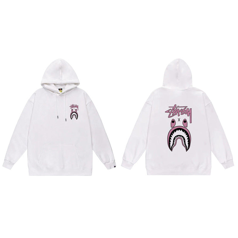 BAPE x Stussy Shark Graphic Hoodie Street Cotton Pullover Sweatshirt