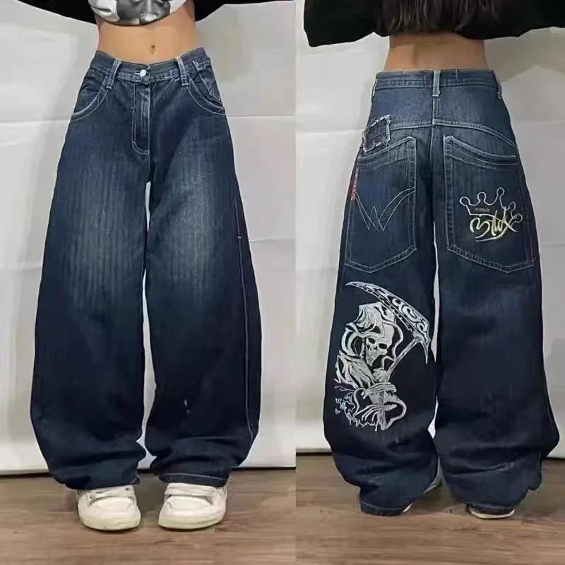 JNCO Style Y2K Baggy Jeans Dragon & Poker Embroidery Streetwear Denim Pants