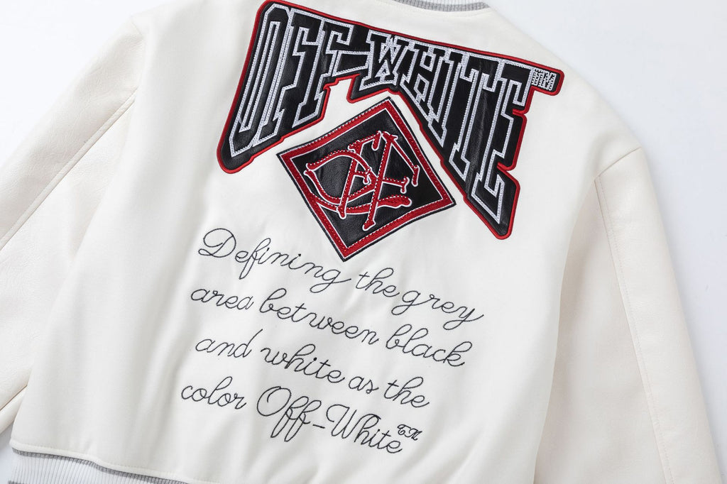 Off White Mobile Letter Embroidery Varsity Baseball Jacket Unisex