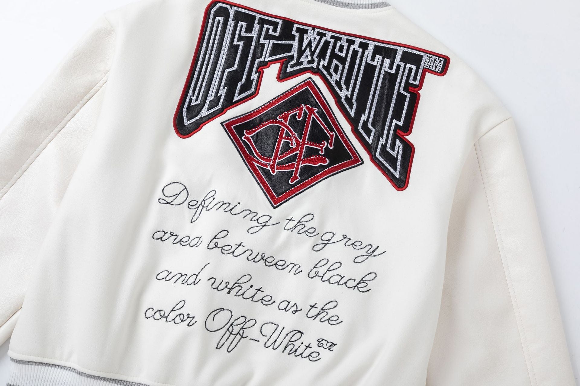 Off White Mobile Letter Embroidery Varsity Baseball Jacket Unisex