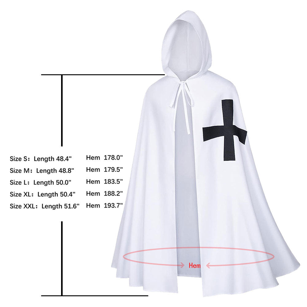 Halloween Men Medieval Templar Knight Hooded Cape Cross Print Cloak