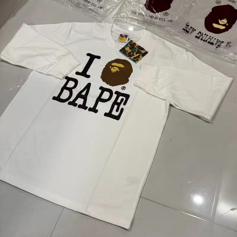 Bape Multi‑Ape‑Head Graphic Oversized Long Sleeve Tee Streetwear