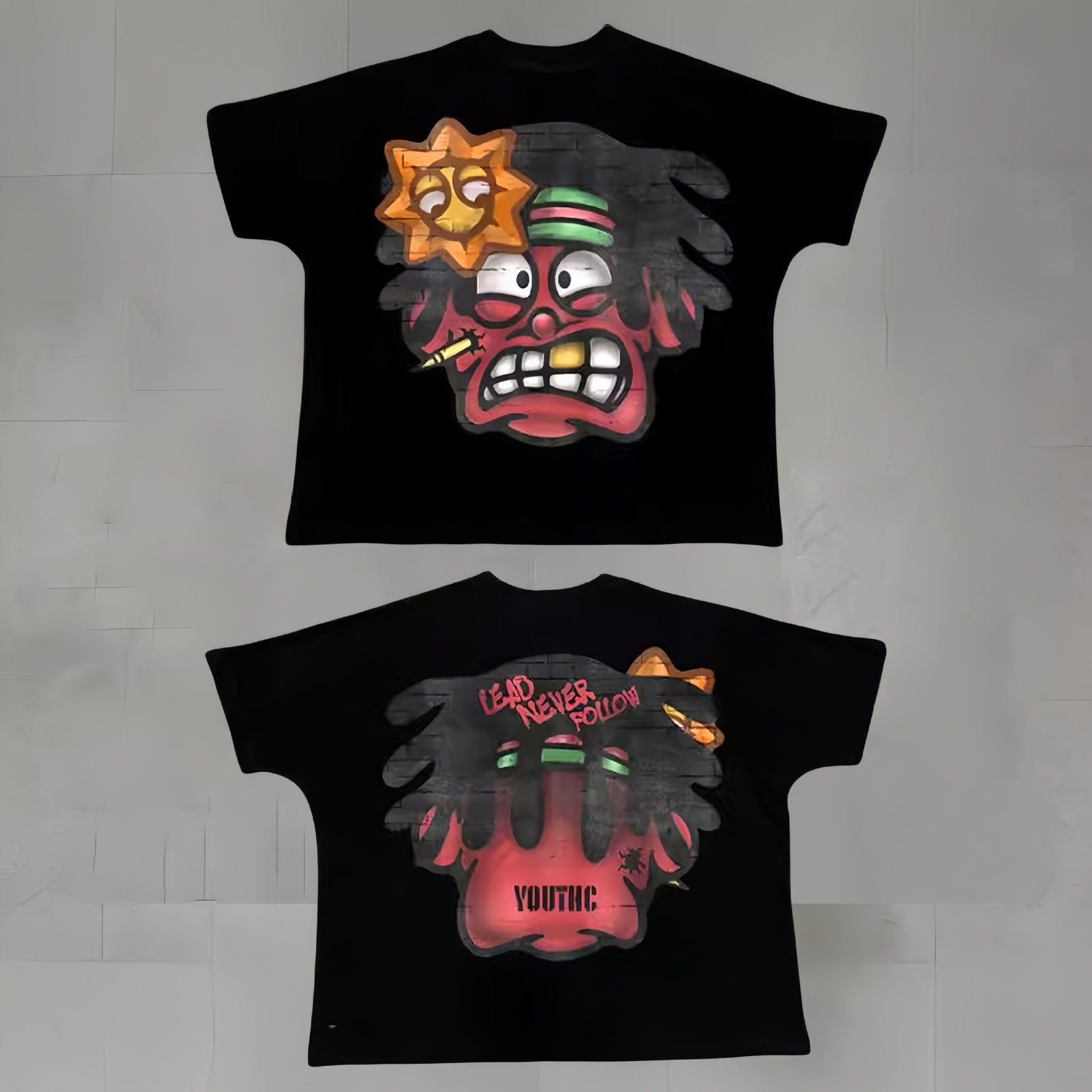 Touch Studios Y2K doppelseitiges Oversize-Vintage-Baumwoll-T-Shirt mit Cartoon-Print