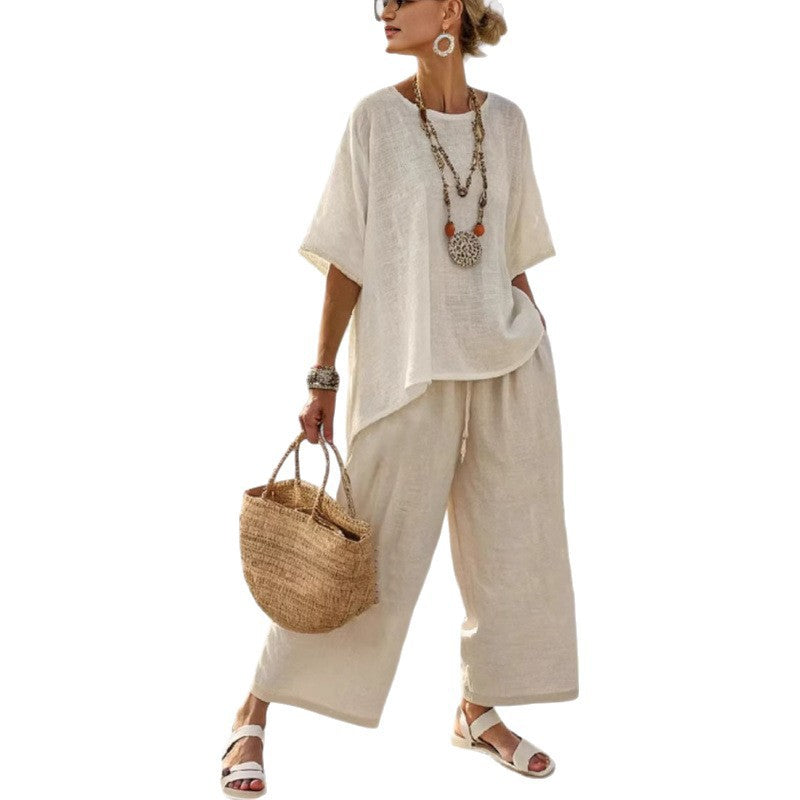 Women European Boho Striped Plus Size Loose Kaftan Beach Vacation Set
