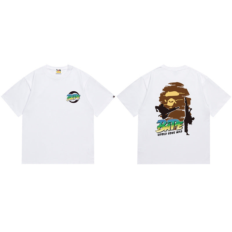 BAPE Ape Shark Graphic Print Loose Unisex Heavyweight Cotton T-Shirt