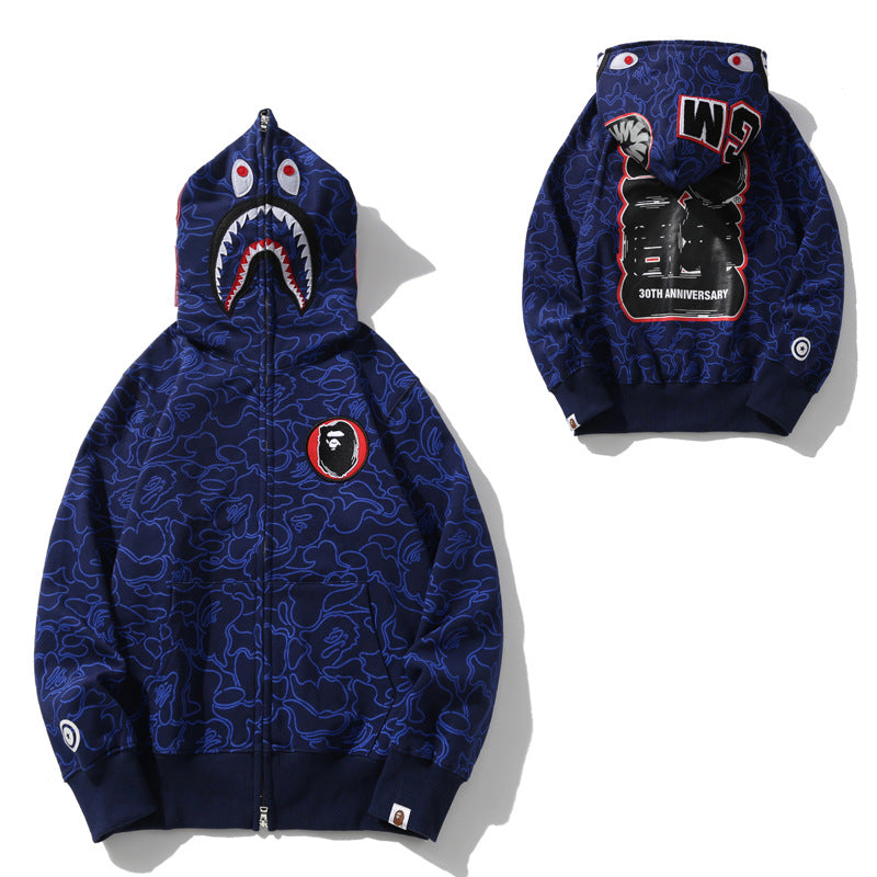 BAPE Shark Camo Print Full Zip Embroidery Streetwear Hoodie Unisex