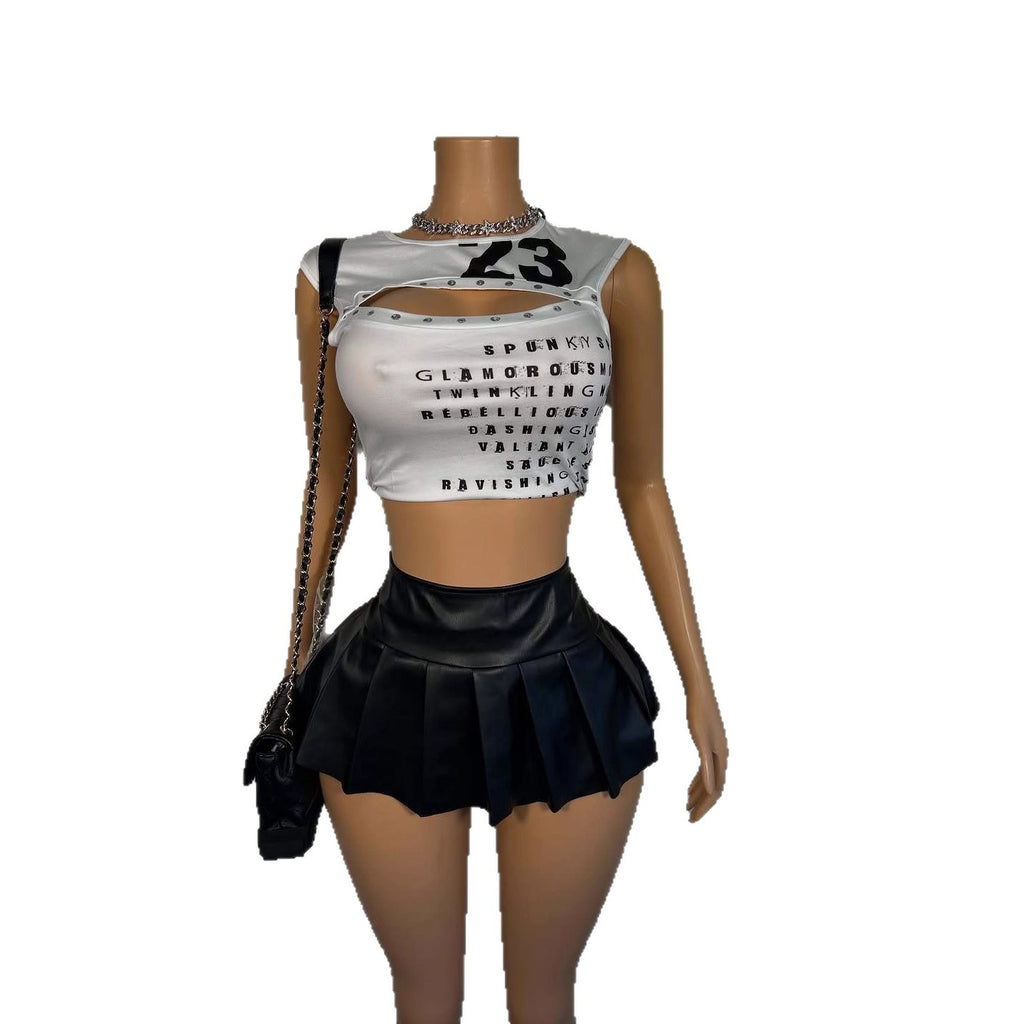 Letter Print Cutout Sleeveless Crop Tank Top Women