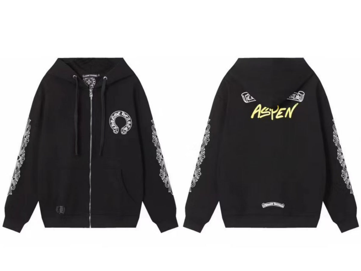 Chrome Hearts Horseshoe Sanskrit Cross Zip Up Hoodie Streetwear Unisex