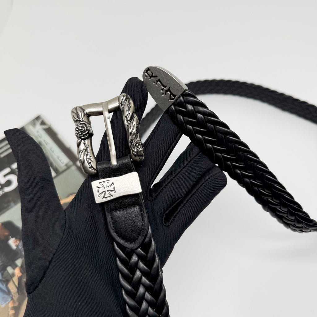 ERD Punk Rose Buckle Hand Woven Narrow Belt Streetwear Unisex