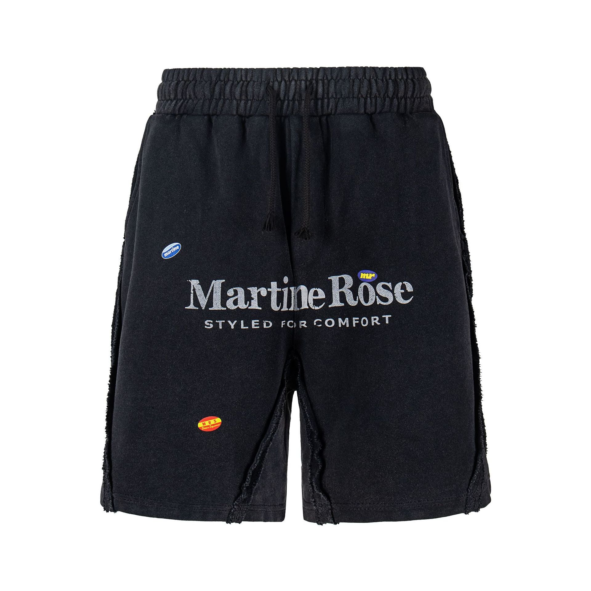 Washed Vintage Letter Print Raw Edge Streetwear Drawstring Sweat Shorts