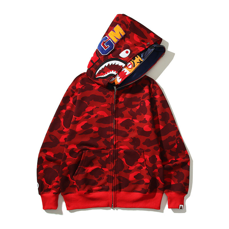 BAPE Shark Camo Print Full Zip Streetwear Hoodie Unisex