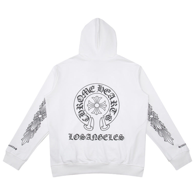 Chrome Hearts Horseshoe Cross Zip Hoodie Floral Sleeve Street Jacket