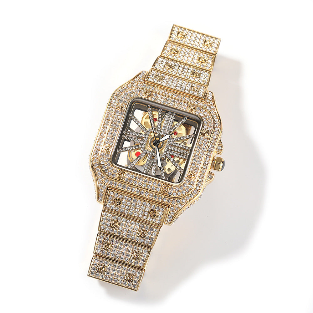 Iced Out Square Skeleton Hip Hop Quartz Watch