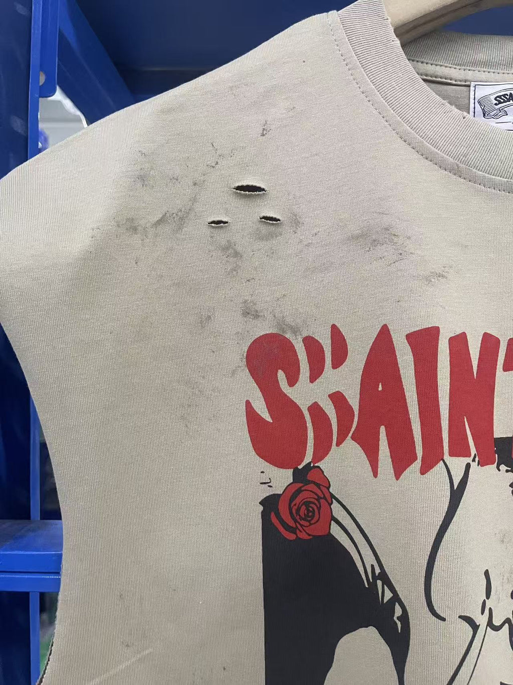SSSAINT LOUIS Cartoon Graphic Washed Distressed Sleeveless Tank Top