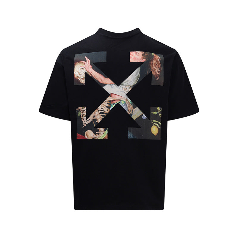 Tape Arrow Graphic Print Streetwear Crew Neck Short Sleeve T Shirt