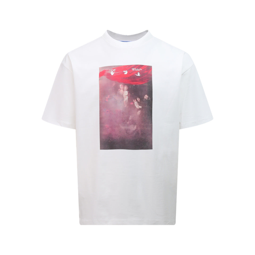 Tape Arrow Graphic Print Streetwear Crew Neck Short Sleeve T Shirt