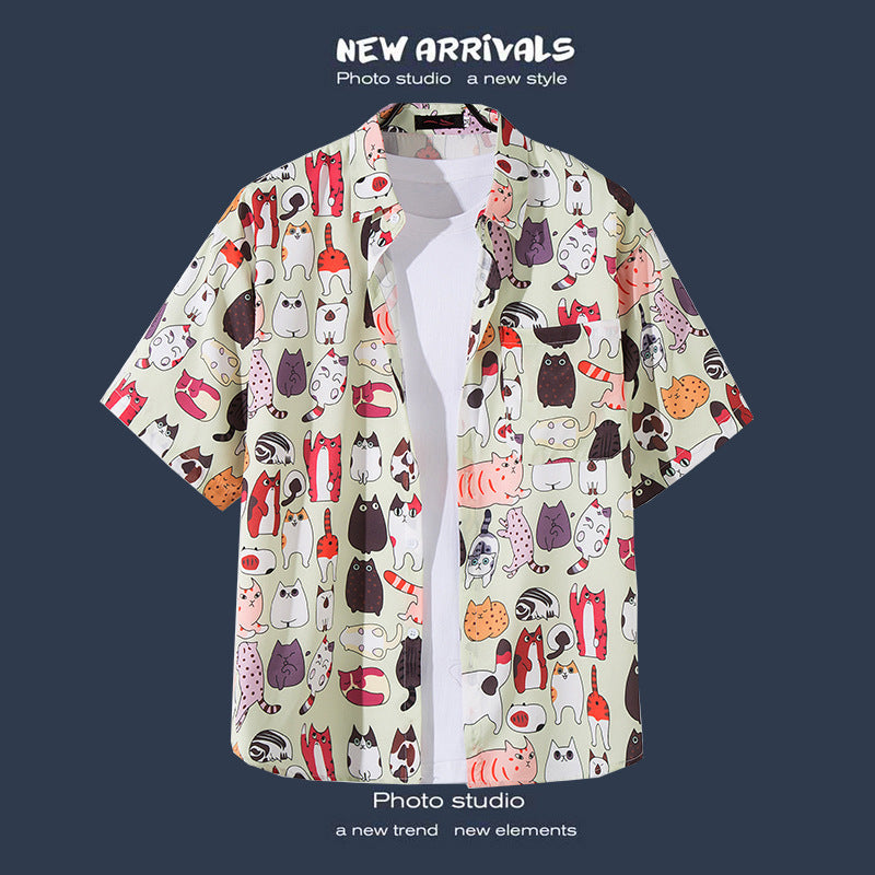 Mens Vintage Tropical Hawaiian Floral Loose Short Sleeve Beach Shirt