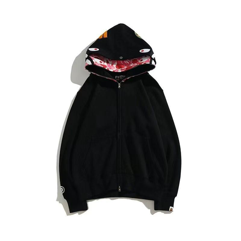 BAPE Double Hood Shark Tiger Camo Embroidered Zip Hoodie