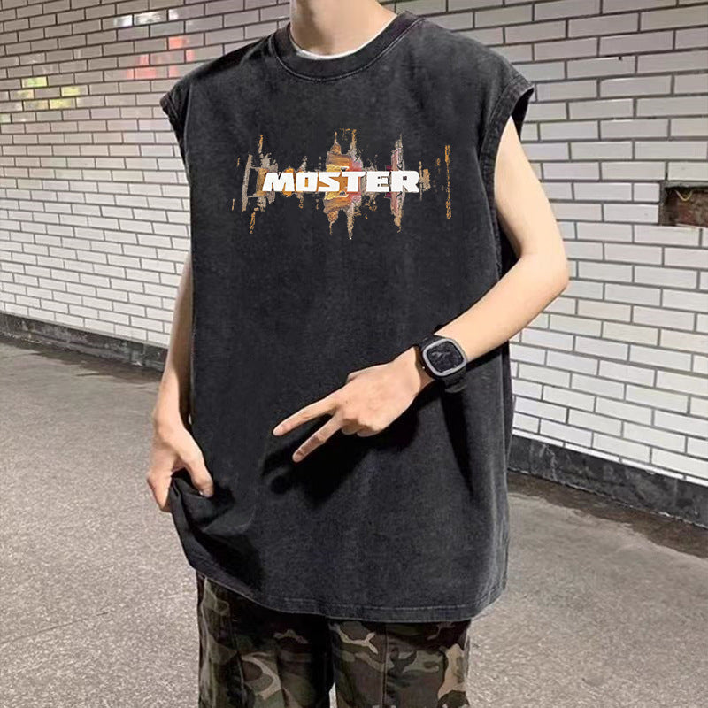 Vintage Washed Graphic Tank Top Mens Loose Hip Hop Sleeveless Vest
