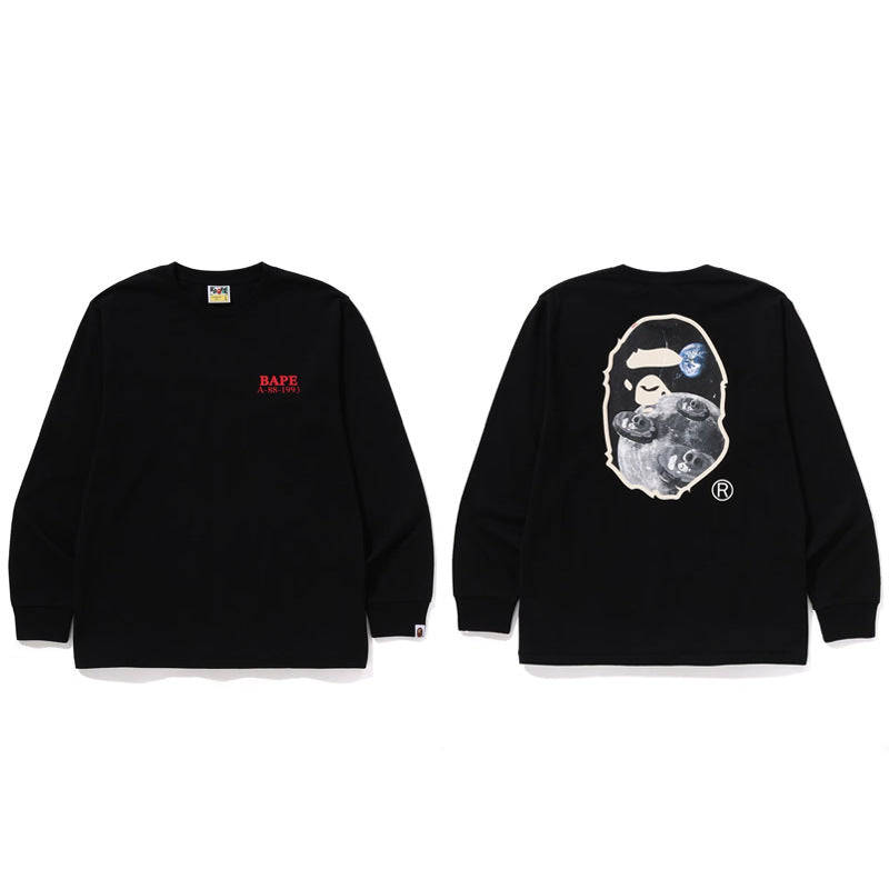 Bape Multi‑Ape‑Head Graphic Oversized Long Sleeve Tee Streetwear