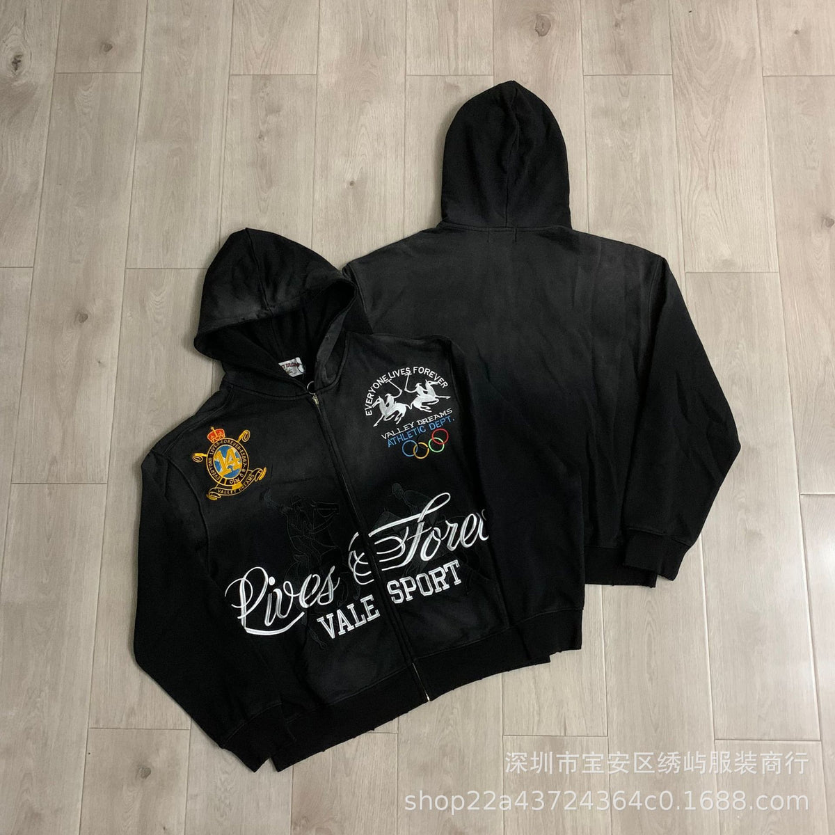 Valley Dreams Graphic Zip Up Hoodie Rhinestone Vintage Street Jacket