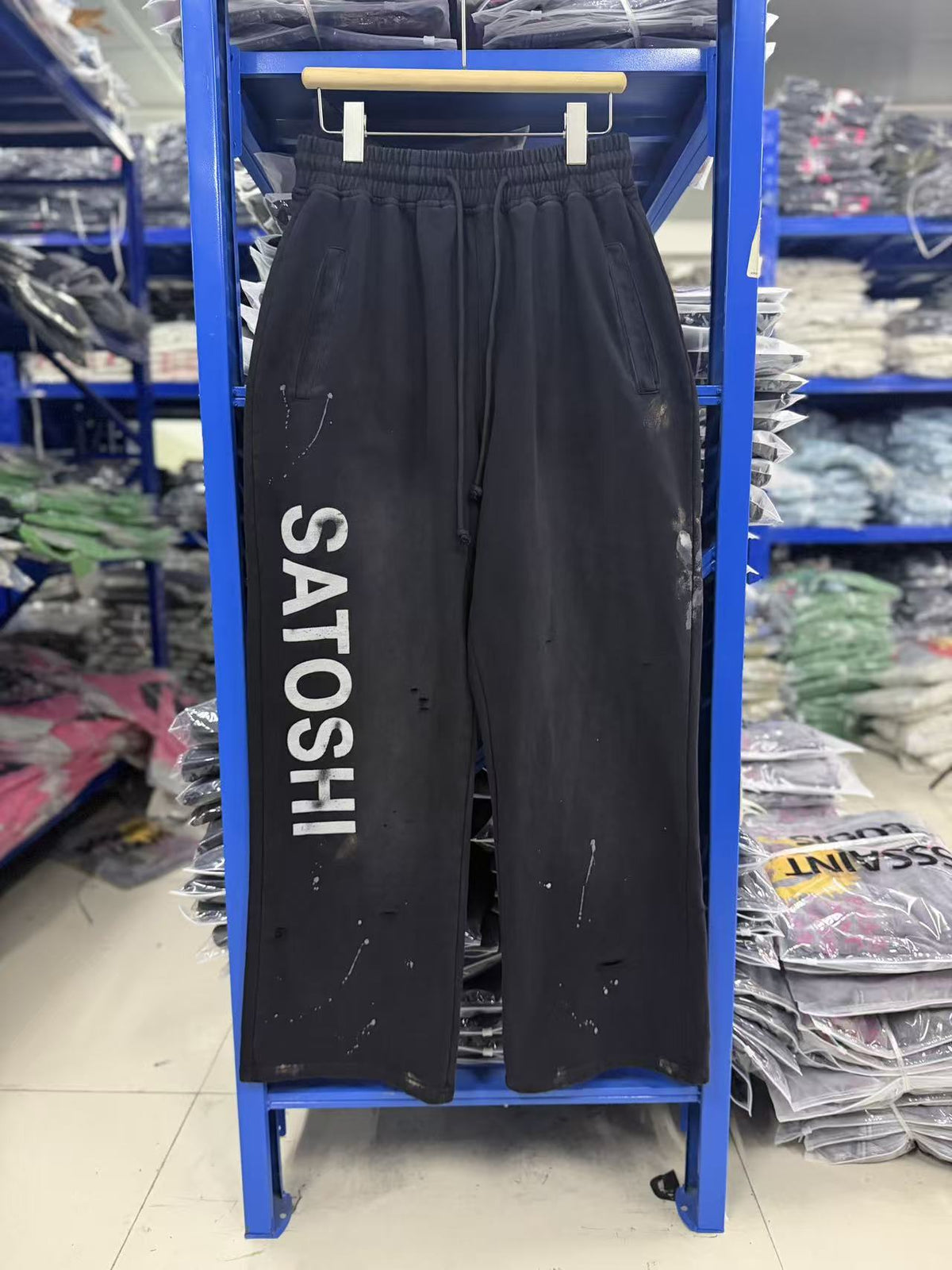 Satoshi Nakamoto Washed Distressed Splash Paint Wide Leg Sweatpants