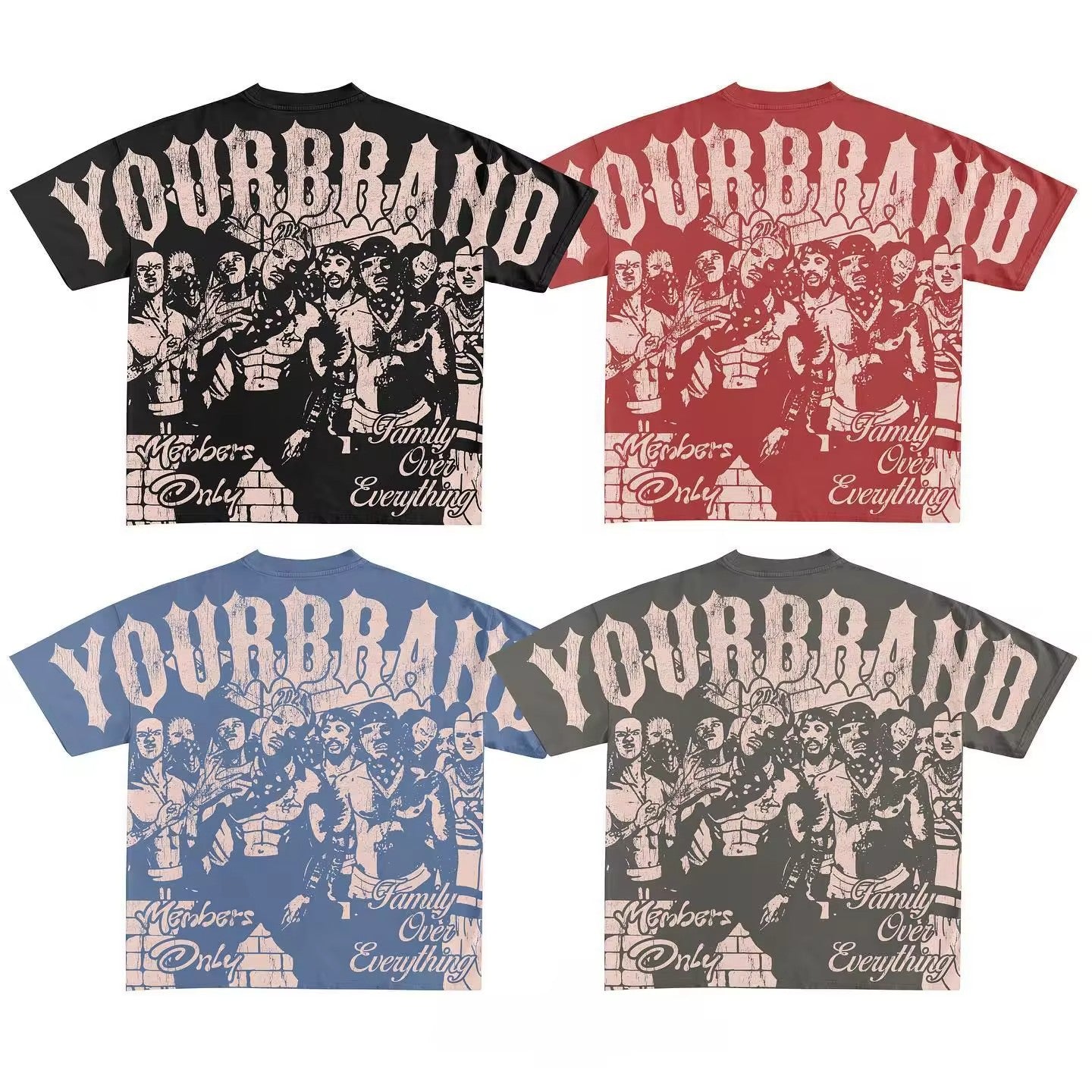 Y2K Hip-Hop Cartoon Portrait Oversized Vintage Baumwoll-T-Shirt im Members-Only-Stil