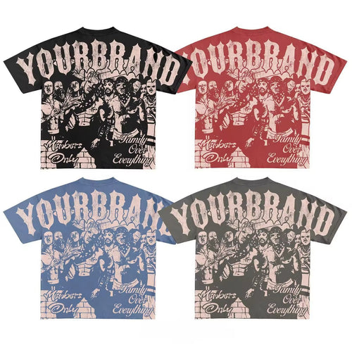 Y2K Hip-Hop Cartoon Portrait Oversized Vintage Baumwoll-T-Shirt im Members-Only-Stil