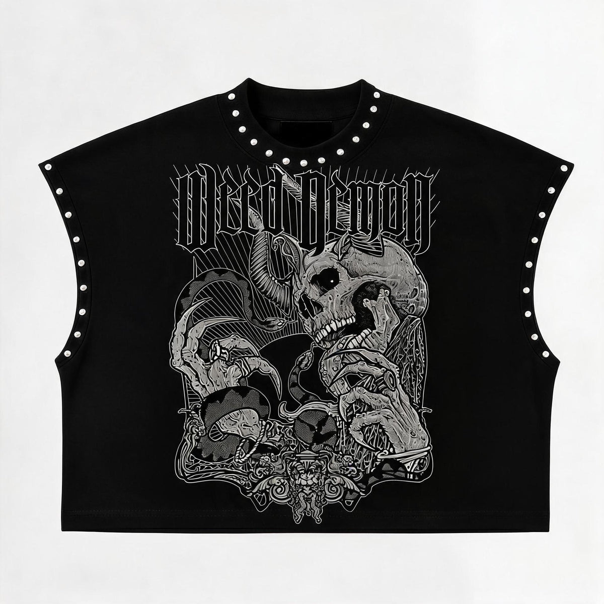 Rivet Decor Graphic Print Crew Neck Sleeveless Crop Tank Top Women