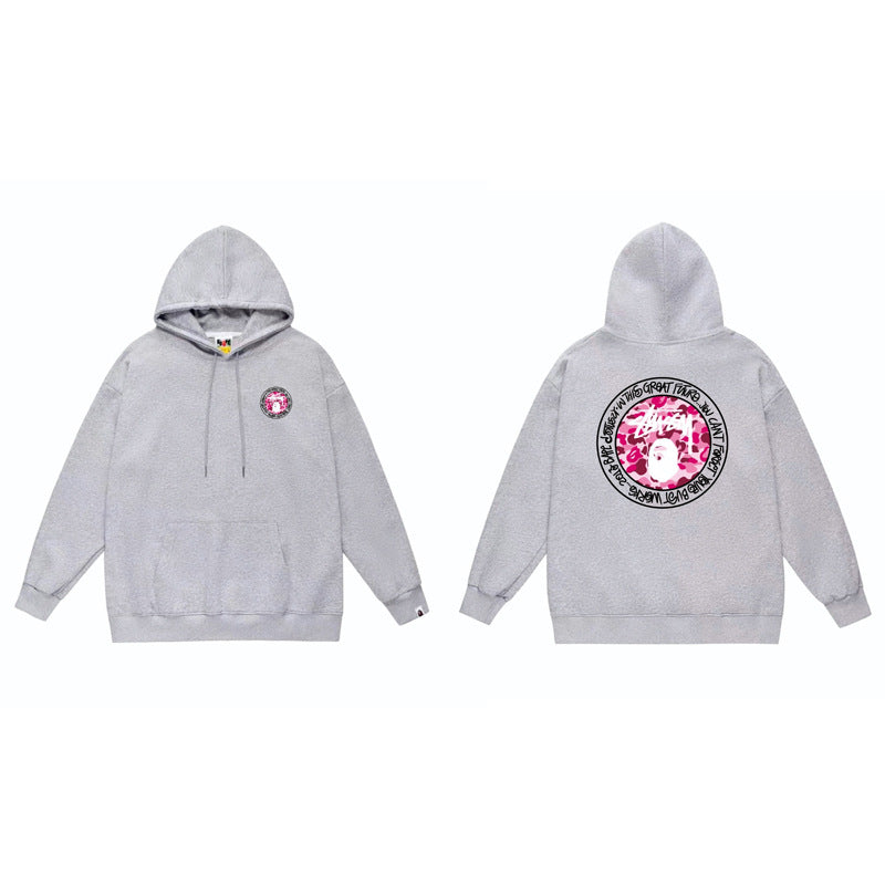 BAPE x Stussy Shark Graphic Hoodie Street Cotton Pullover Sweatshirt