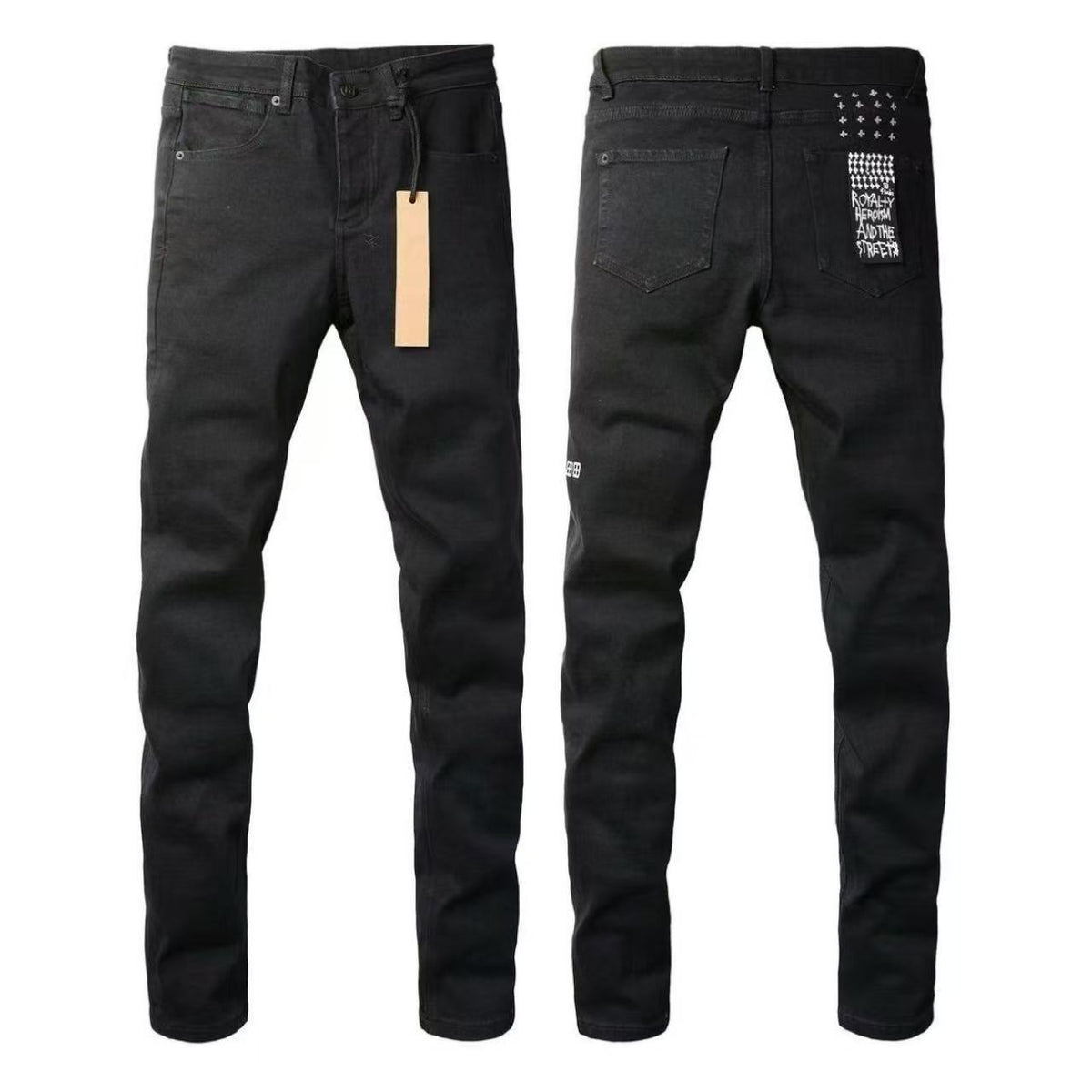 Purple Brand Men Stretch Skinny Ripped Printed Embroidered Denim Jeans