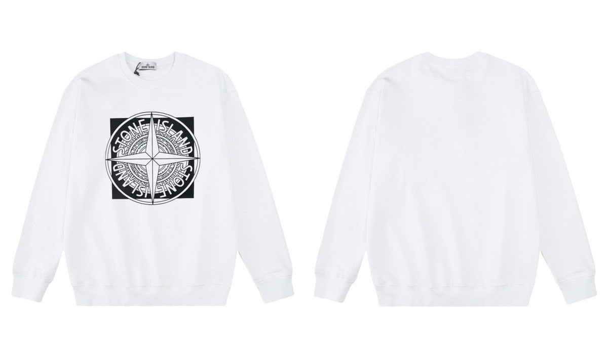 Stone Island Compass Print Crewneck Sweatshirt Men Autumn Pullover