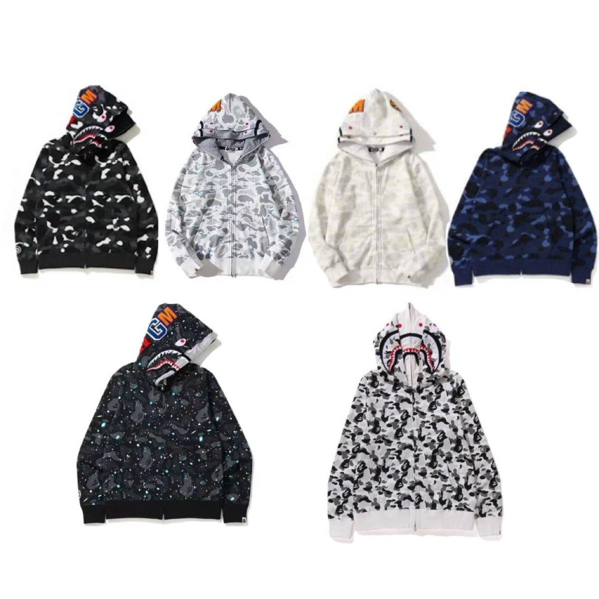 BAPE Double Hood Shark Tiger Camo Embroidered Zip Hoodie