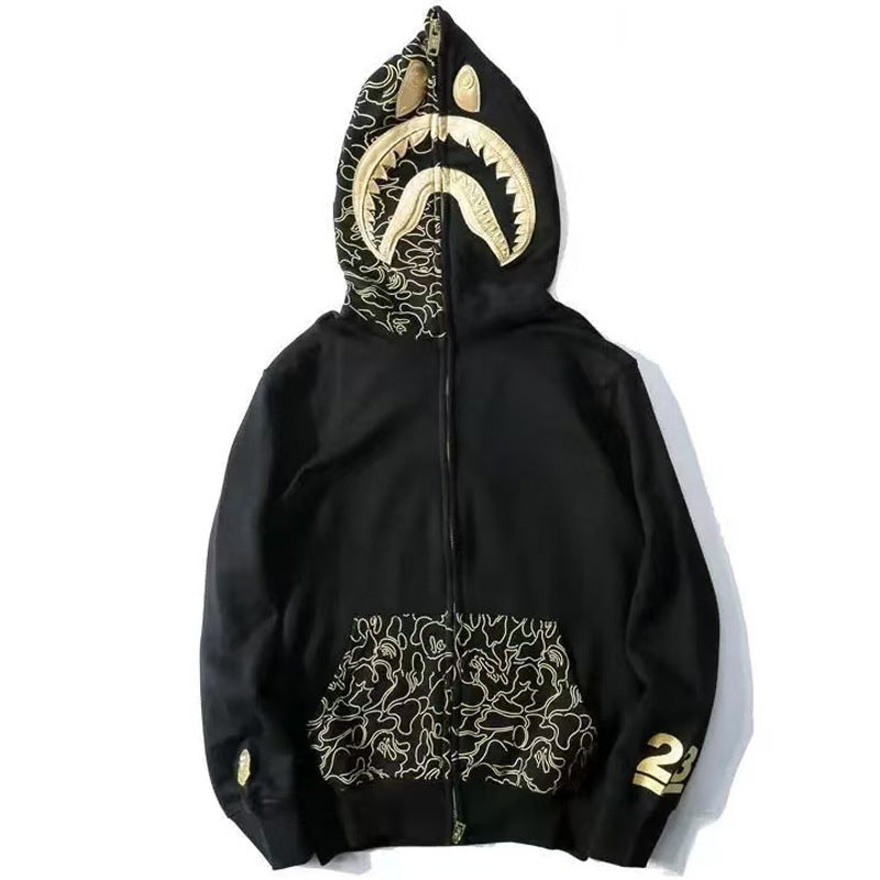 BAPE Shark Camo Print Full Zip Embroidery Streetwear Hoodie Unisex