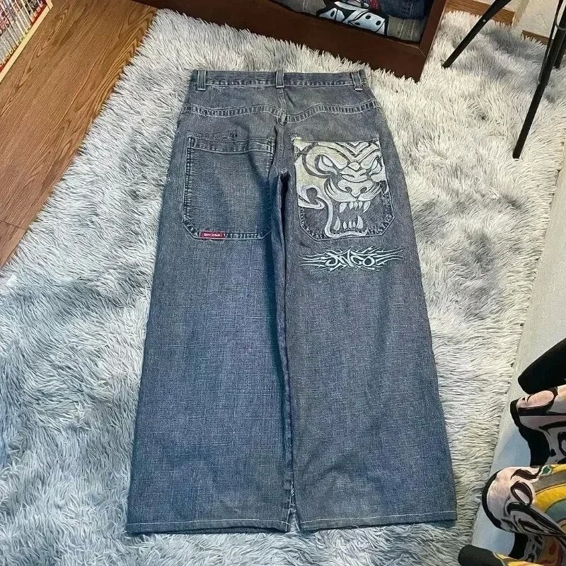 JNCO Style Y2K Baggy Jeans Dragon & Poker Embroidery Streetwear Denim Pants